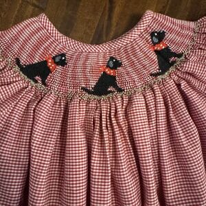 Southern Sunshine Kids Smocked Dress Black Labrador Dog Size 4T Red Gingham